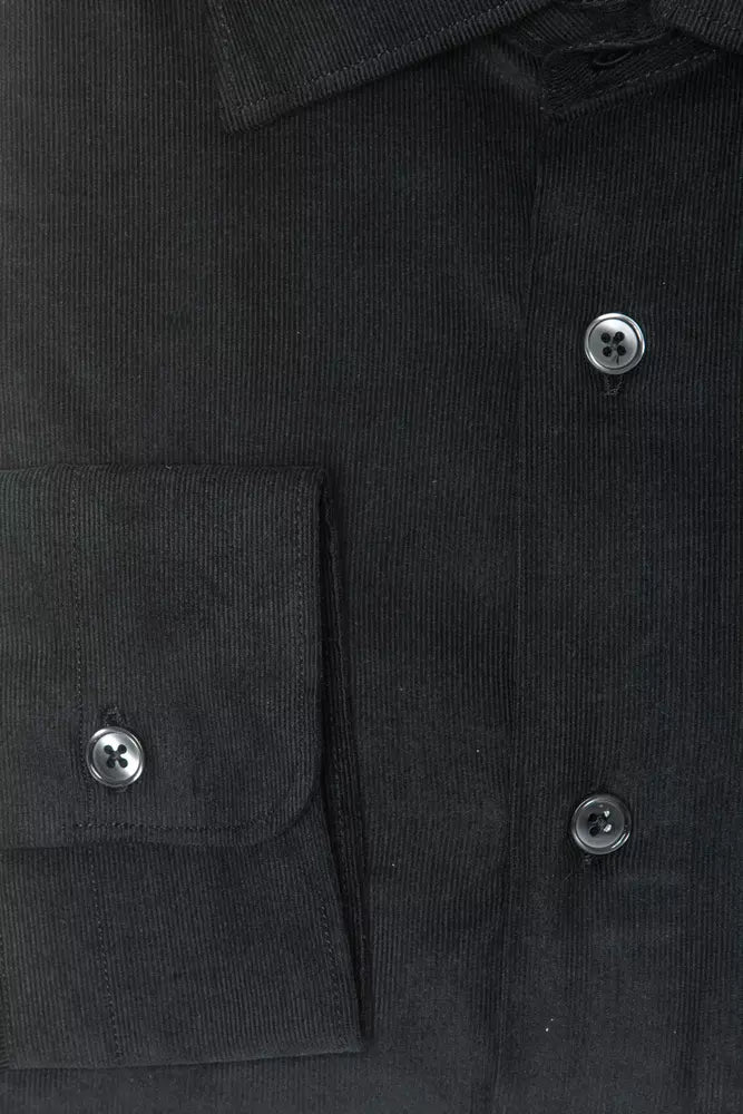Elegant Black Cotton Slim Collar Shirt