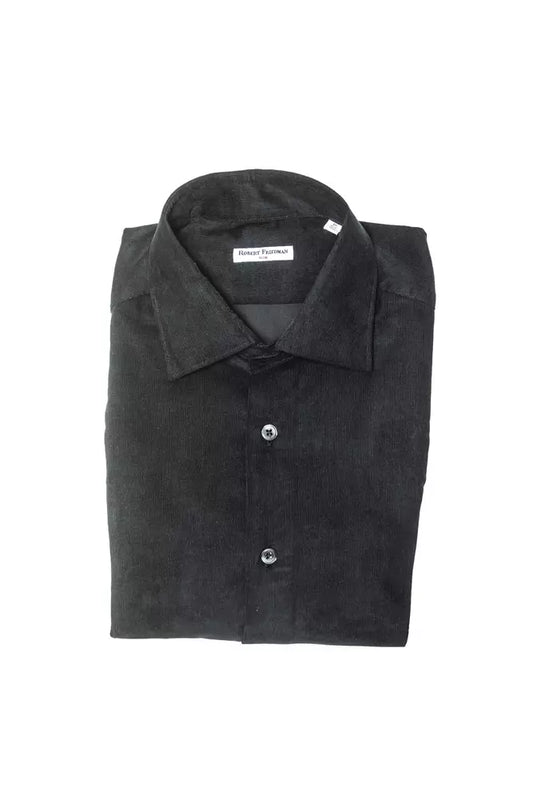 Elegant Black Cotton Slim Collar Shirt