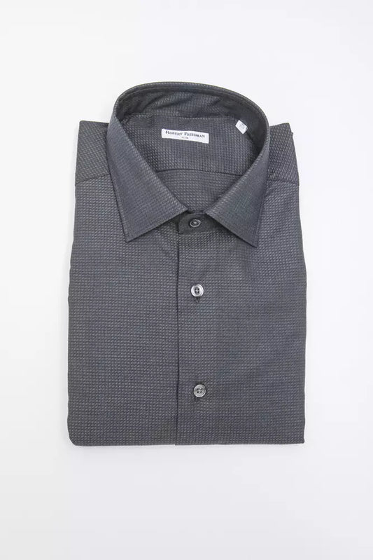 Sleek Black Cotton Blend Slim Collar Shirt