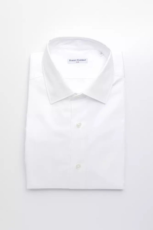 Elegant White Cotton Slim Collar Shirt