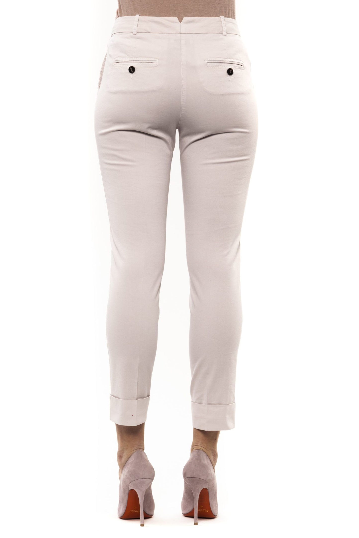 Elegant Beige Stretch Slim Fit Trousers