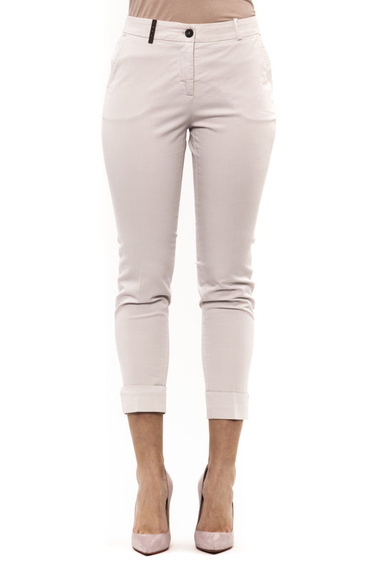 Elegant Beige Stretch Slim Fit Trousers