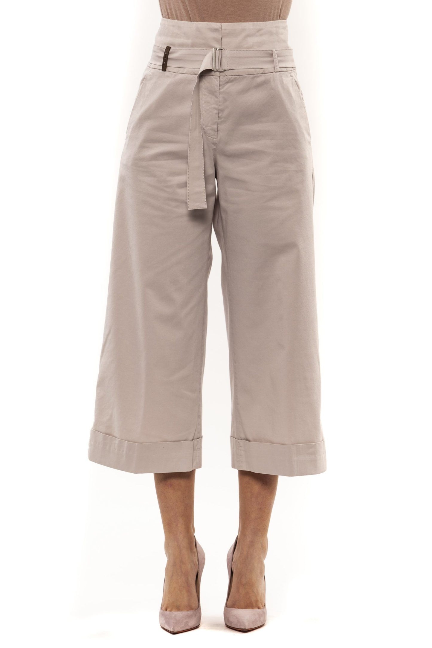 Elegant Beige Palazzo Trousers with Belt