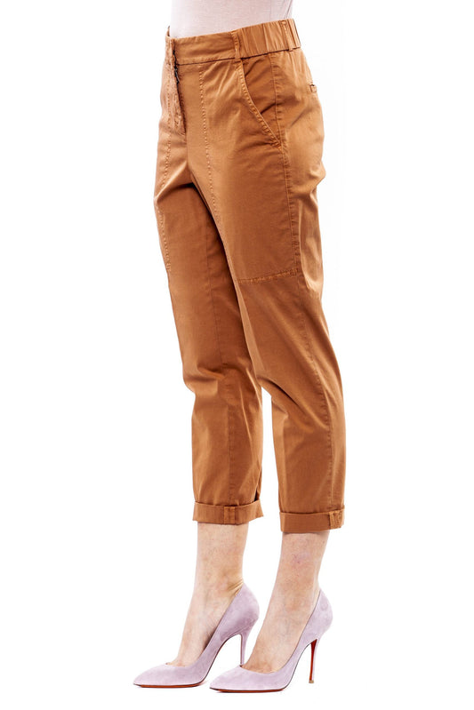 Elevated Brown Stretch High-Waist Trousers