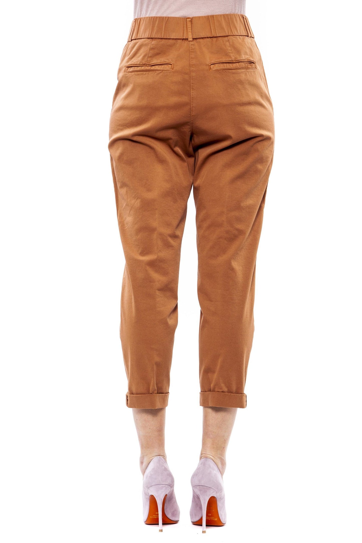 Elevated Brown Stretch High-Waist Trousers