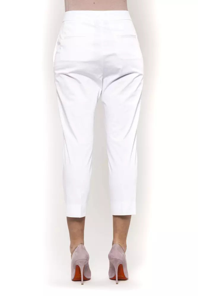 Elegant White Stretch Slim Trousers