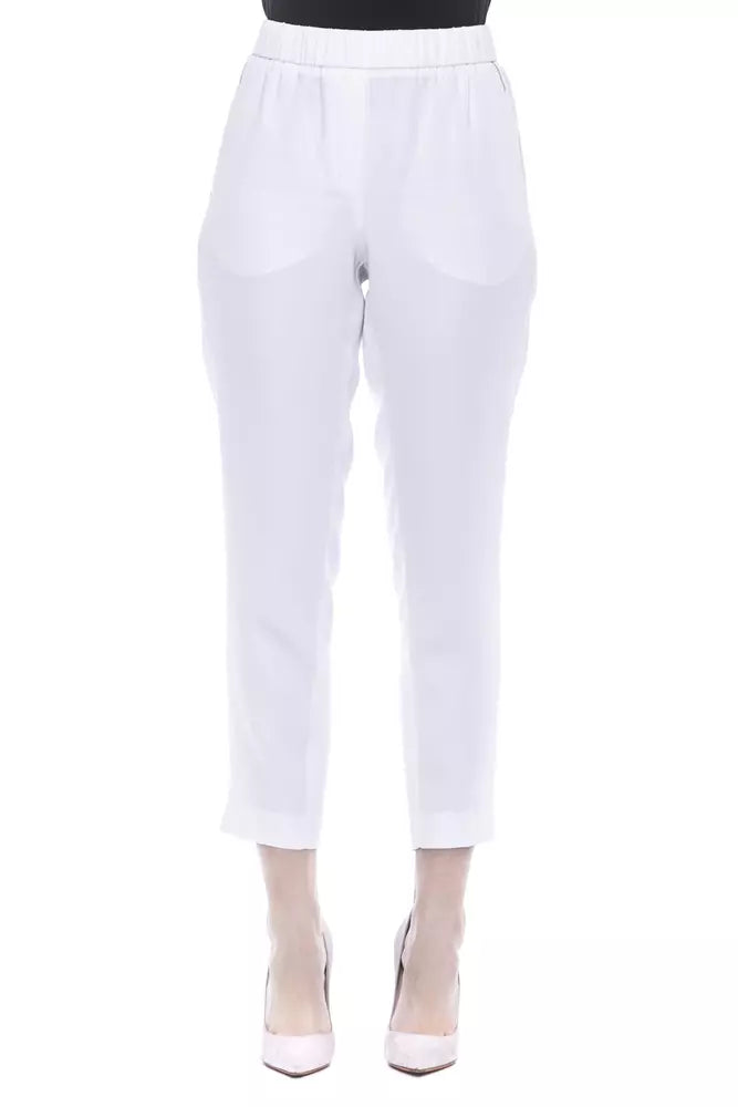 Chic White Soft-Fit Trousers with Metallic Detail