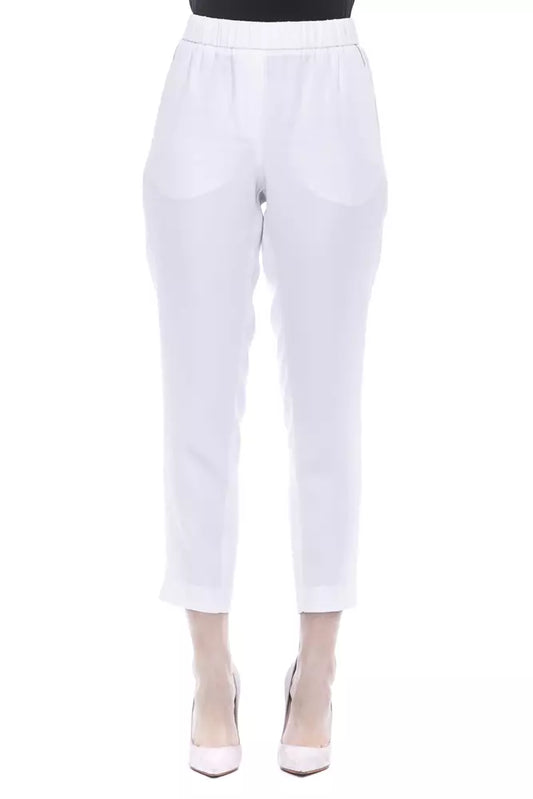 Chic White Soft-Fit Trousers with Metallic Detail