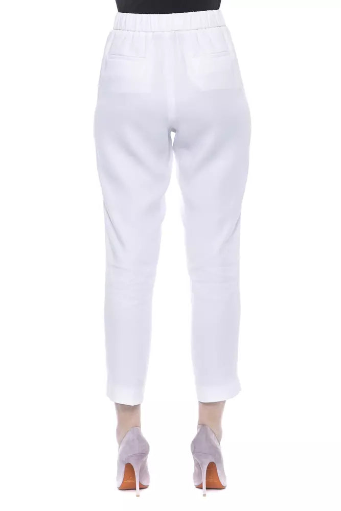Chic White Soft-Fit Trousers with Metallic Detail