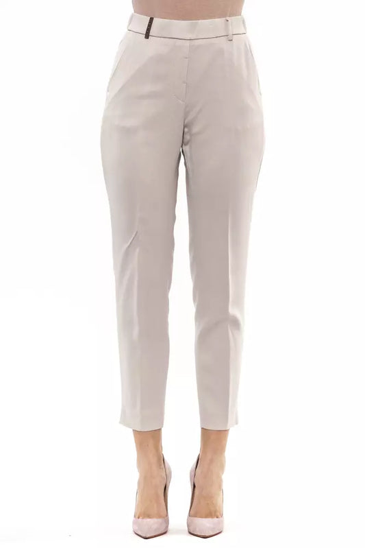 Beige Regular Waist Elastic Trousers