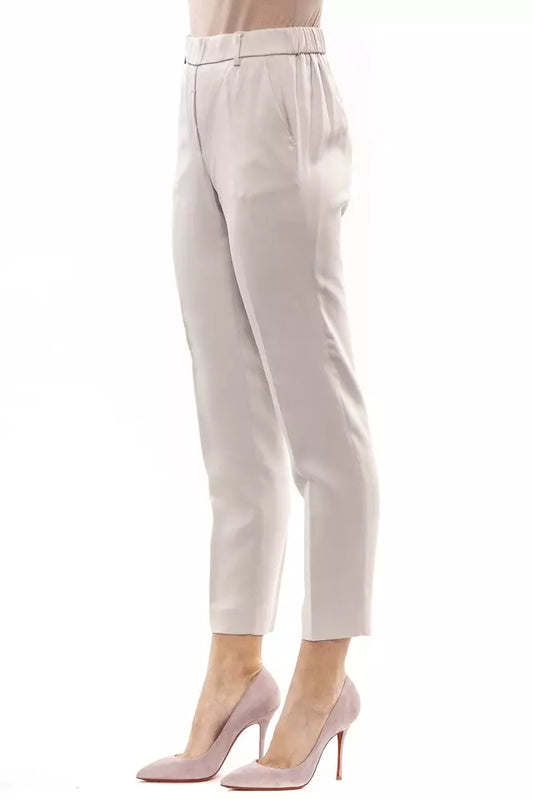 Beige Regular Waist Elastic Trousers
