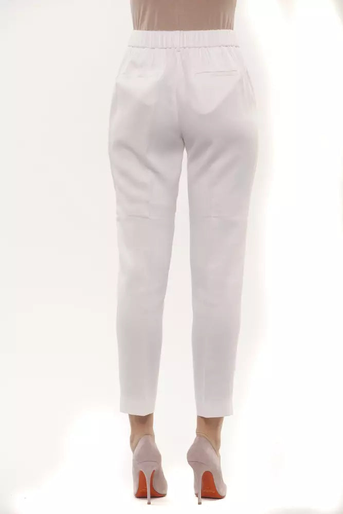 Elegant White Soft-Fit Trousers with Elastic Waist
