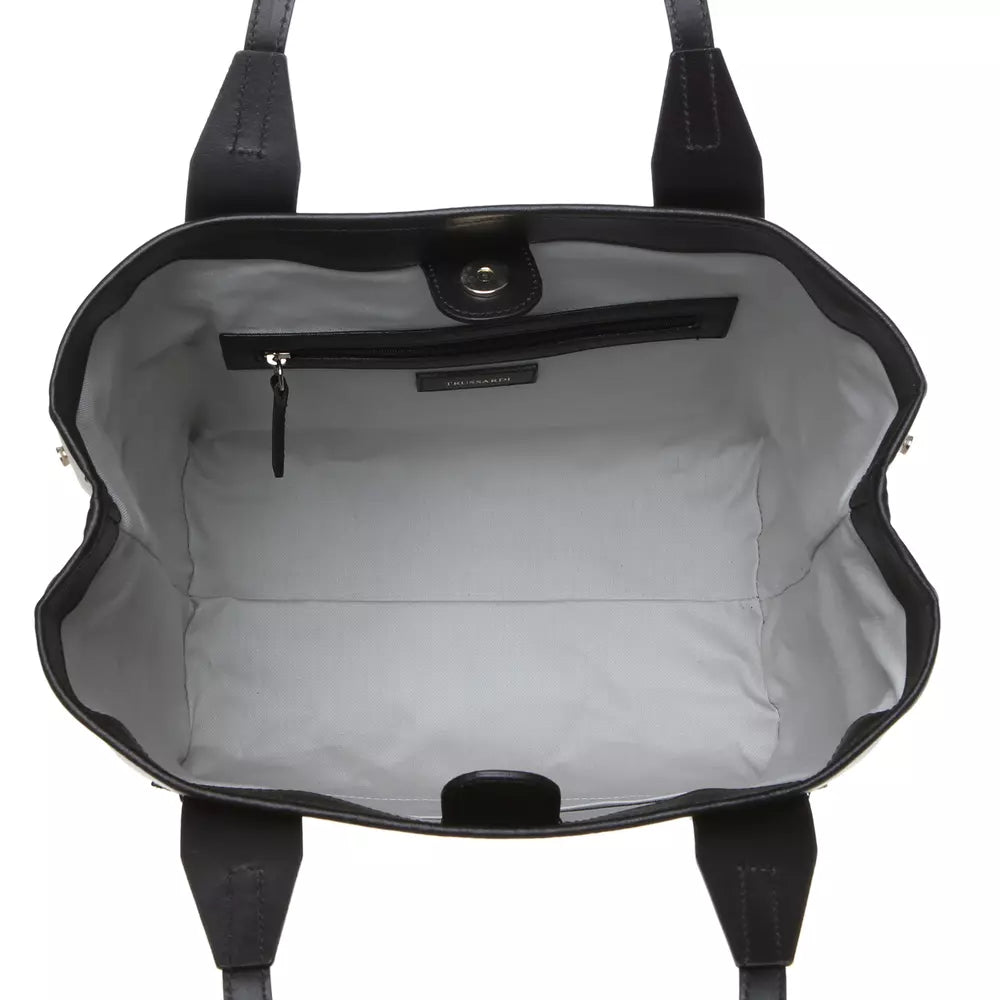 Elegant White Fabric Shoulder Bag with Leather Accents