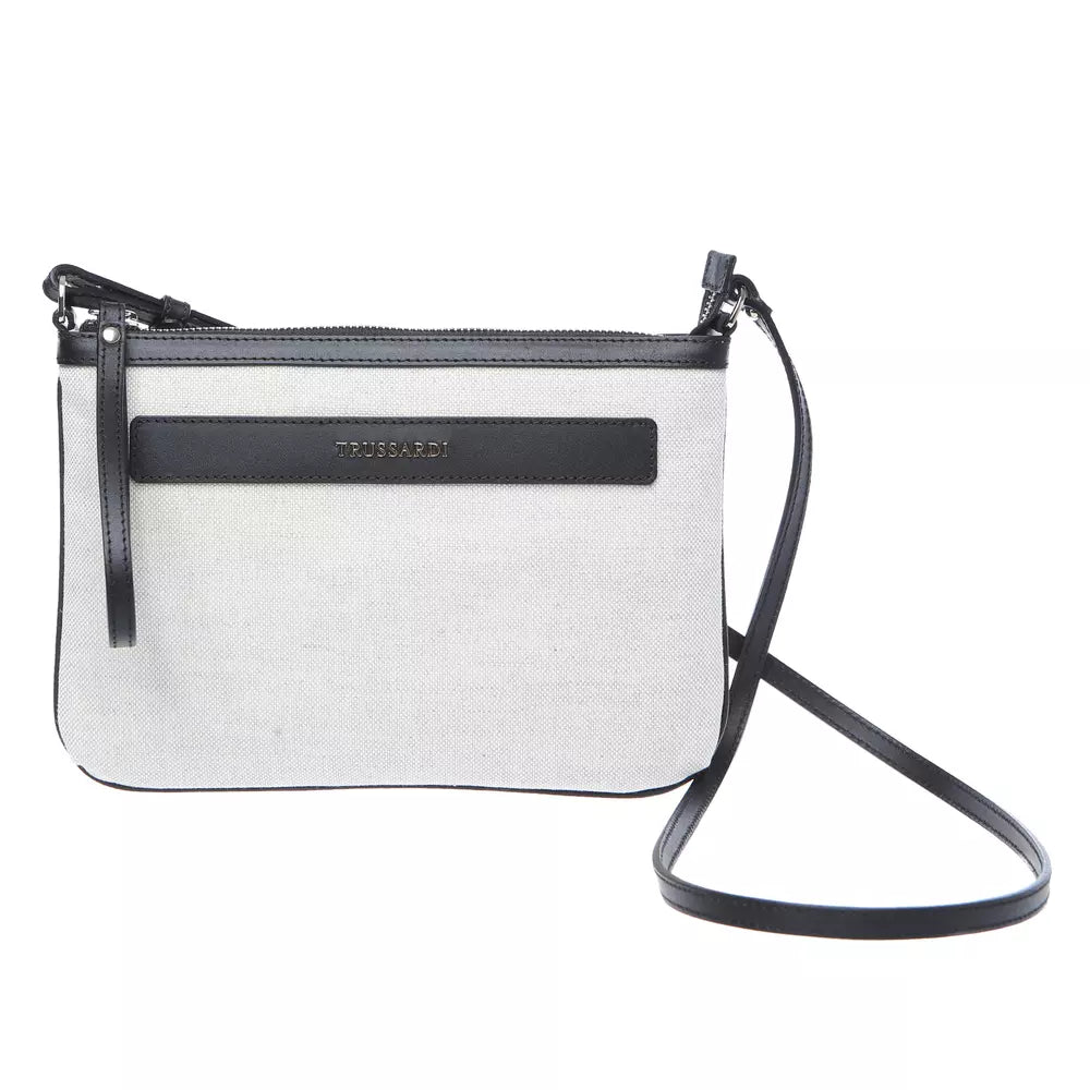 Elegant White Fabric & Leather Shoulder Strap Bag