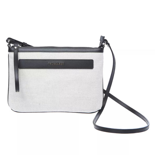Elegant White Fabric & Leather Shoulder Strap Bag