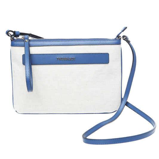 Chic White Fabric and Leather Shoulder Strap