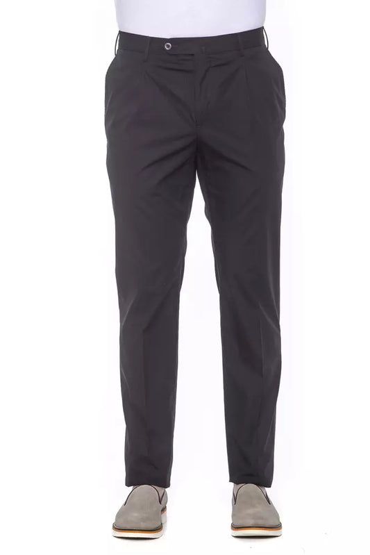 Elegant Pleated Black Cotton Trousers