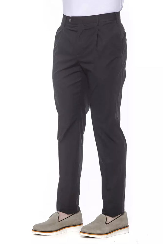 Elegant Pleated Black Cotton Trousers