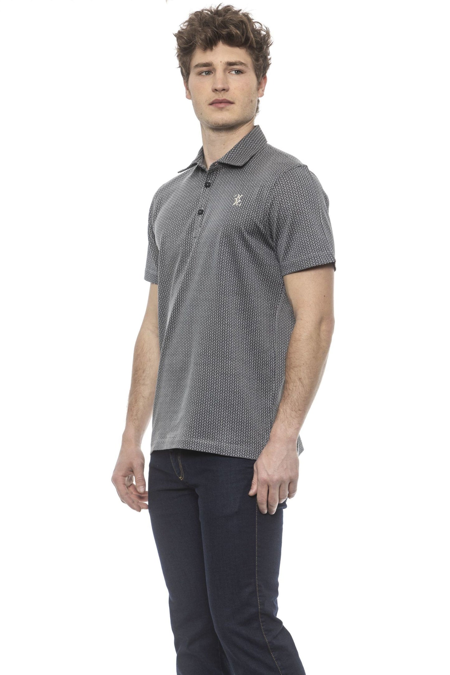 Elegant Embroidered Gray Cotton Polo