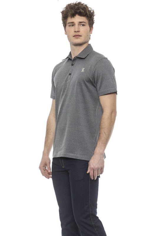 Elegant Embroidered Gray Cotton Polo