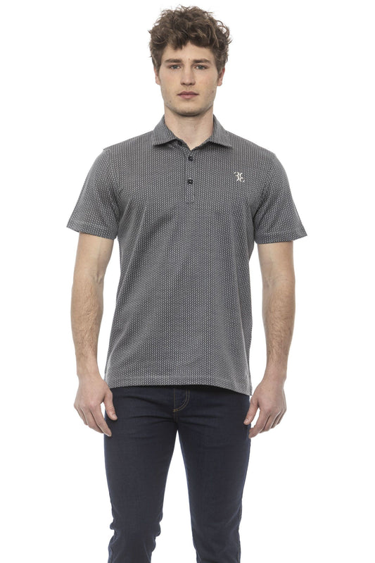 Elegant Embroidered Gray Cotton Polo