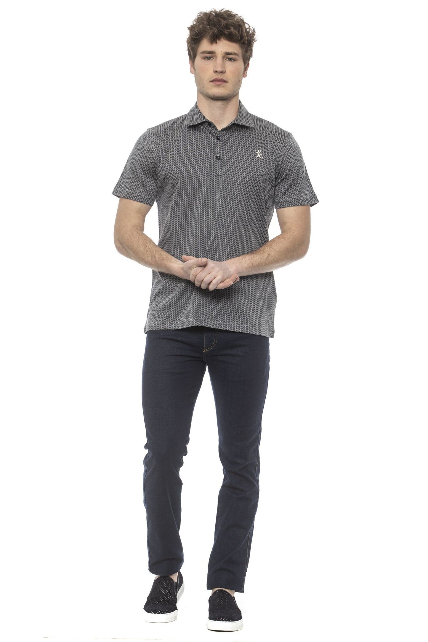 Elegant Embroidered Gray Cotton Polo