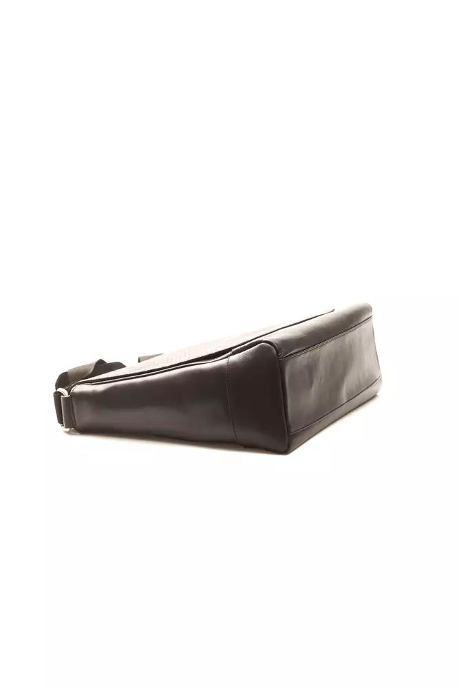 Sleek Black Italian Leather Messenger Bag