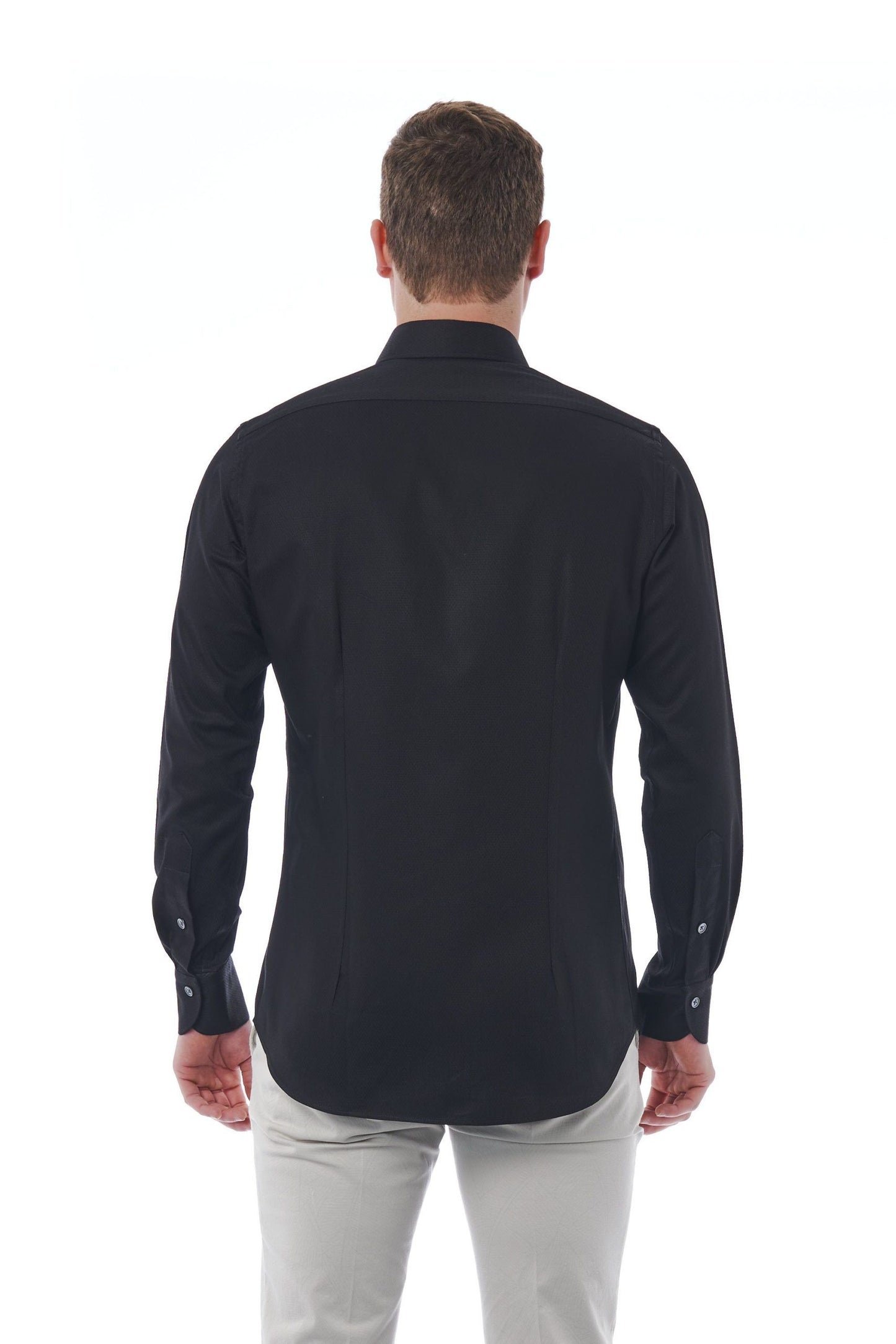 Sleek Black Slim Fit French Collar Shirt