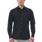 Sleek Black Slim Fit French Collar Shirt