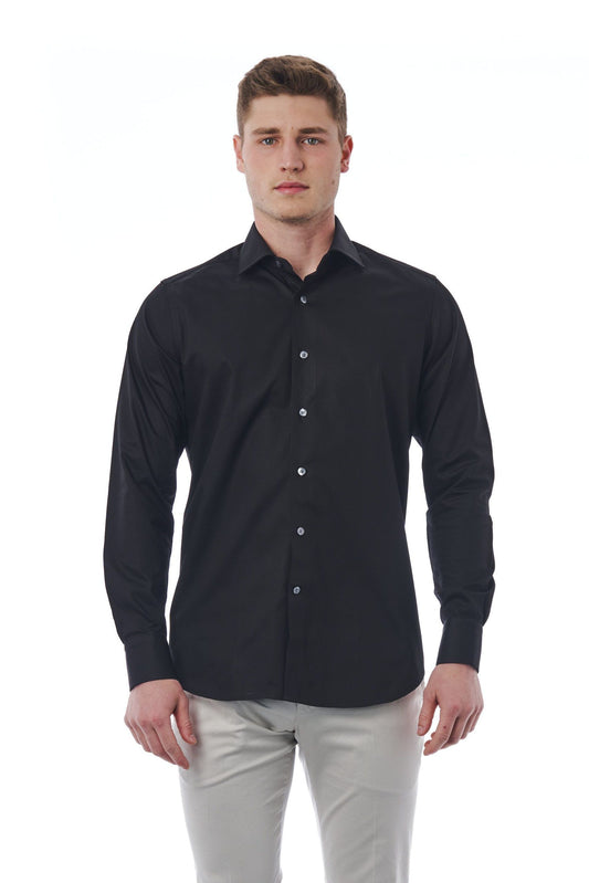 Sleek Black Slim Fit French Collar Shirt