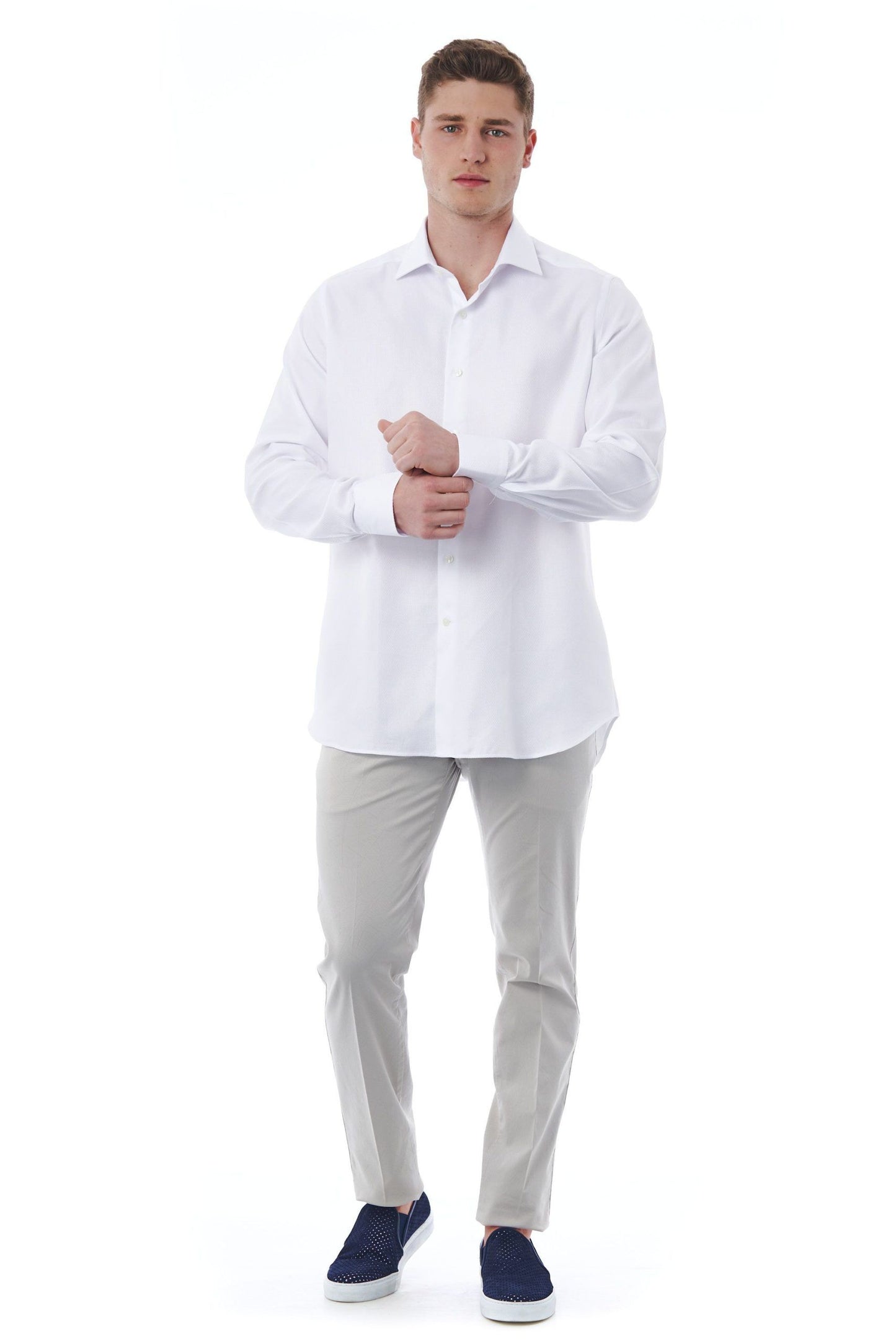 Elegant Slim Fit White French Collar Shirt