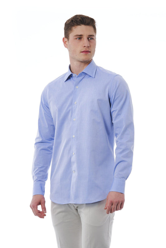 Elegant Light-Blue Italian Collar Shirt