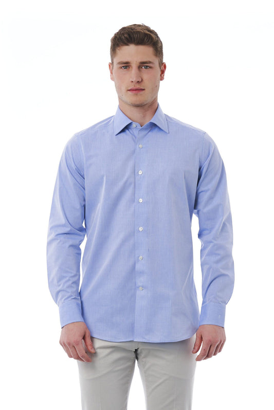 Elegant Light-Blue Italian Collar Shirt