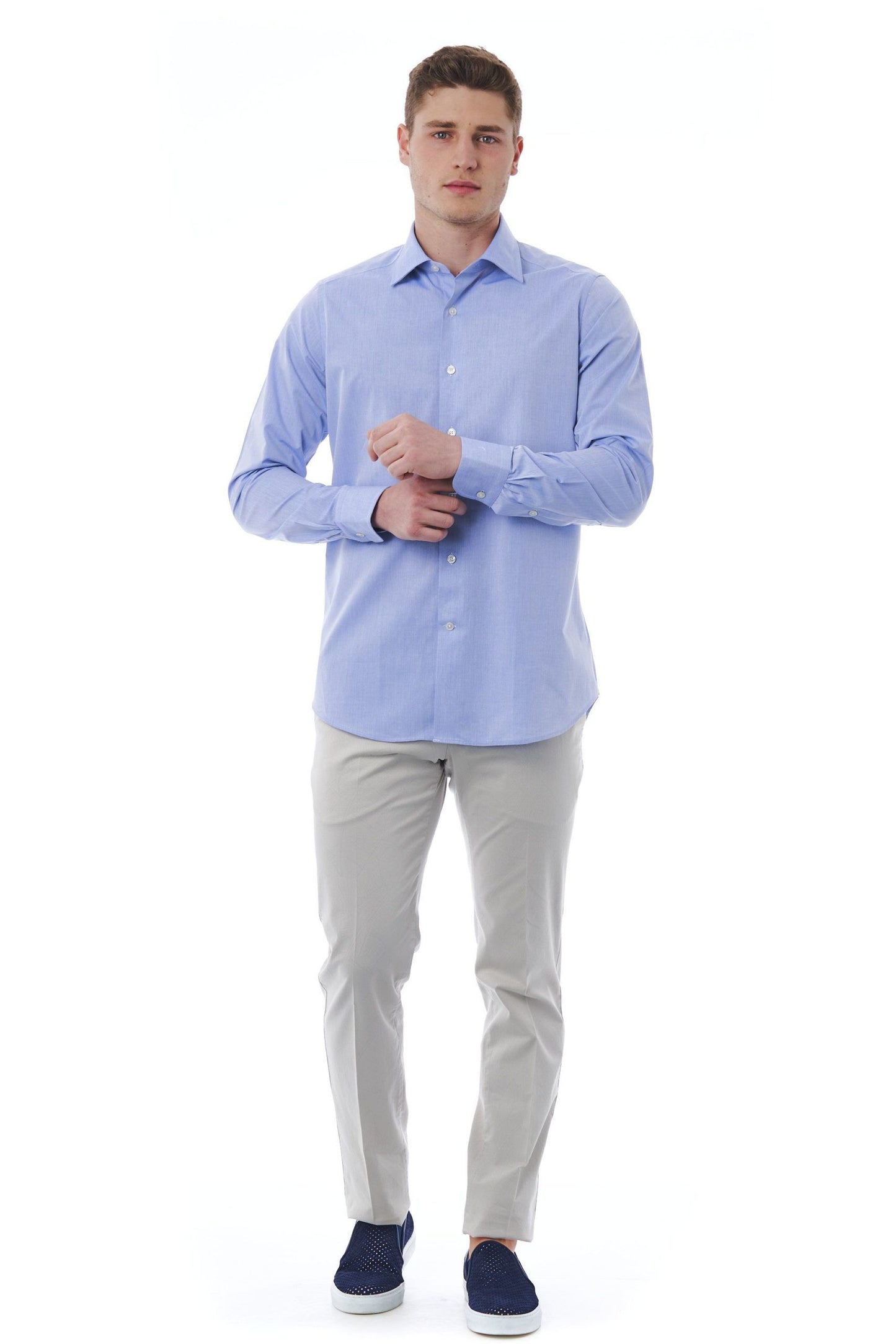 Elegant Light-Blue Italian Collar Shirt