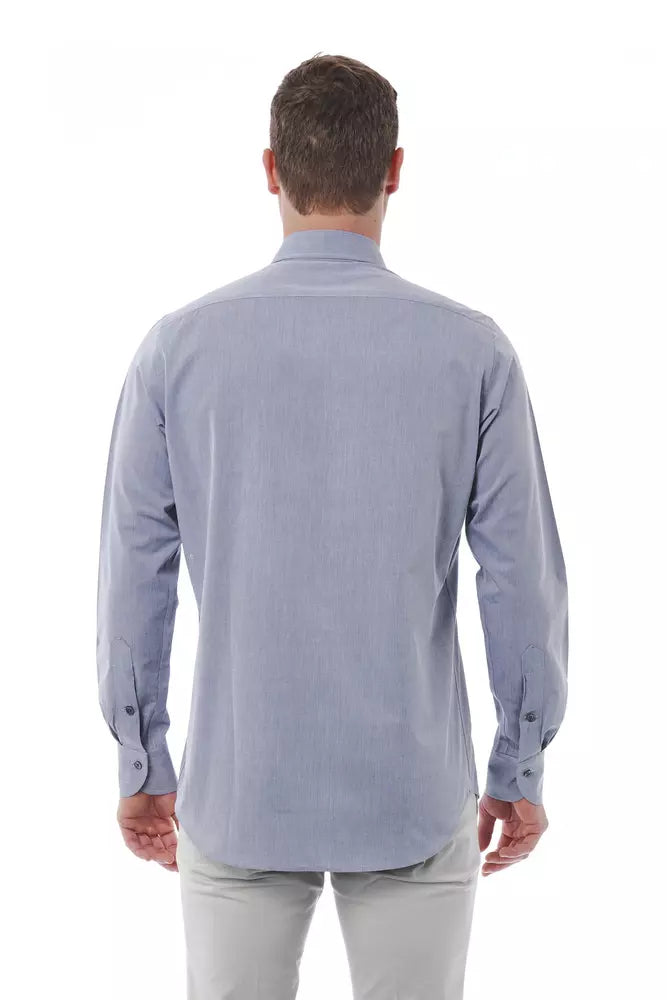 Elegant Gray Italian Collar Cotton Shirt