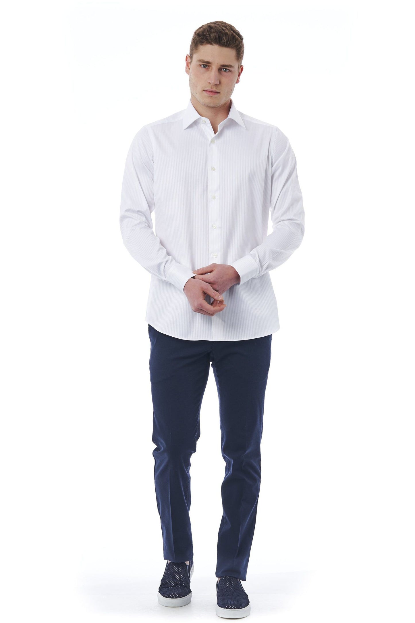 Elegant White Italian Collar Shirt