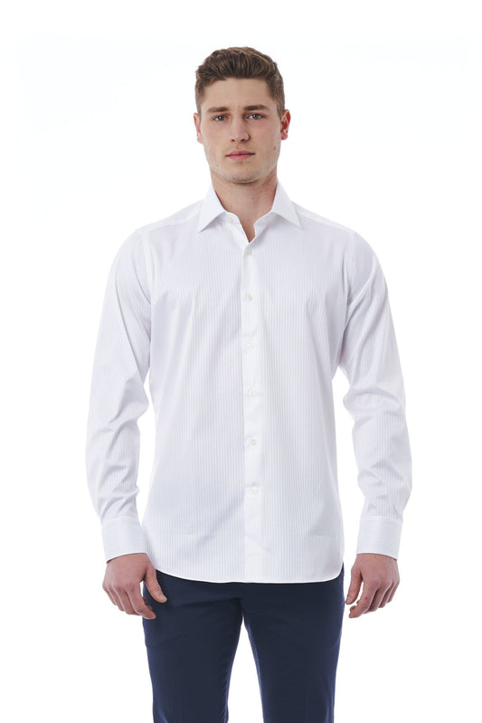 Elegant White Italian Collar Shirt