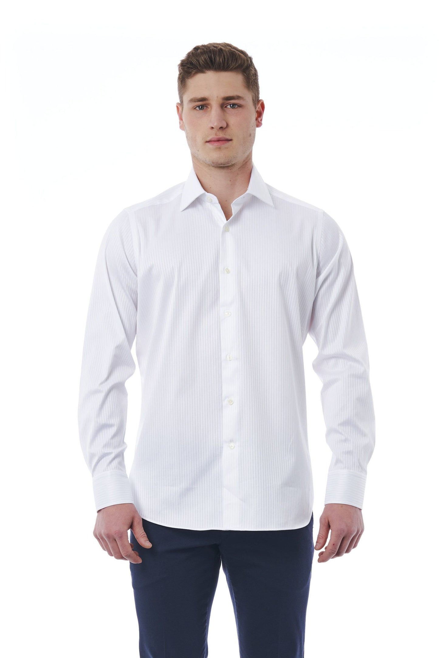 Elegant White Italian Collar Shirt
