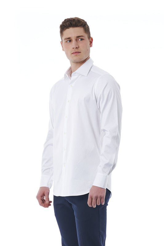 Elegant White Italian Collar Shirt