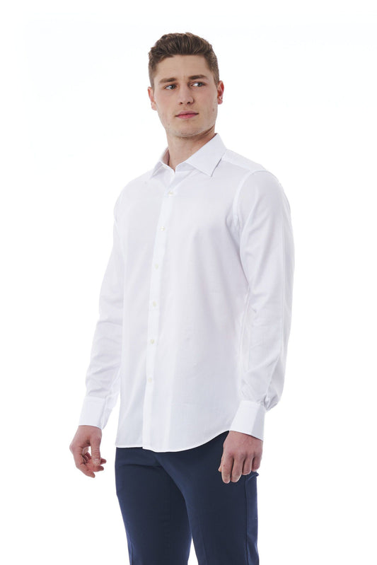 Elegant White Italian Collar Shirt