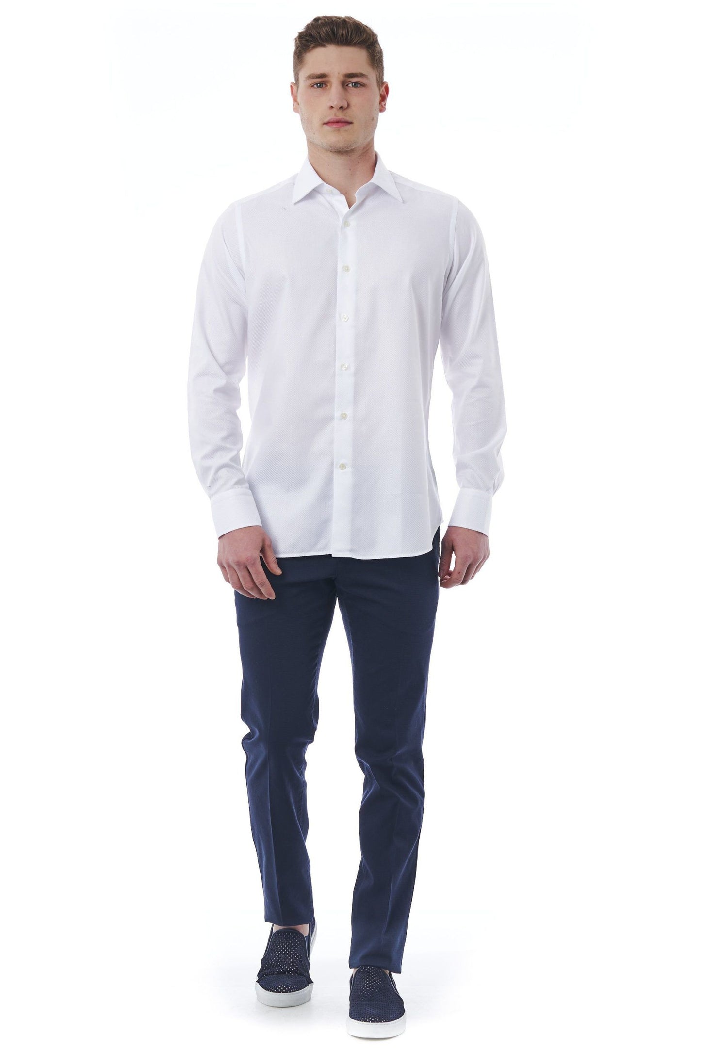 Elegant White Italian Collar Shirt