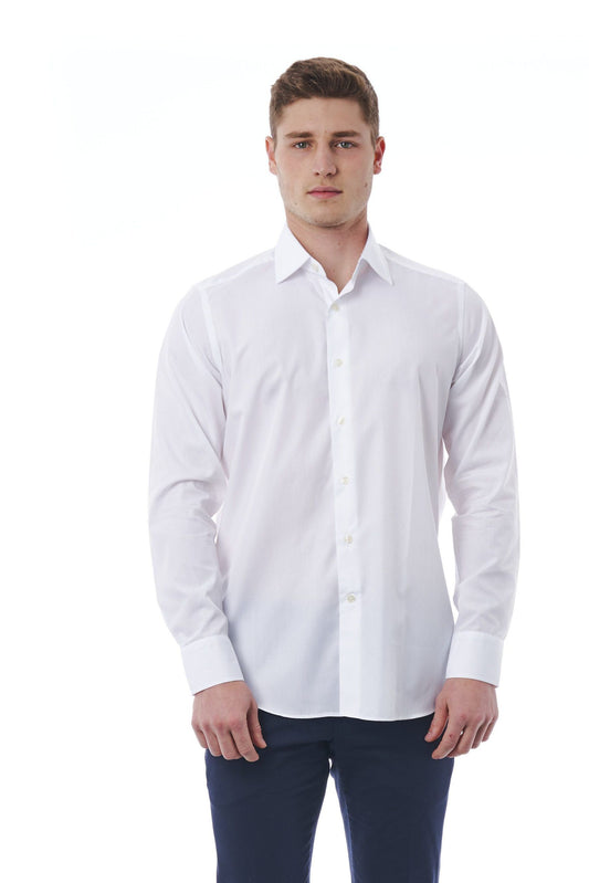 Elegant White Italian Collar Cotton Shirt