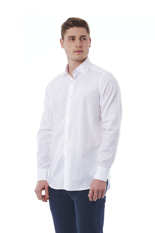 Elegant White Italian Collar Cotton Shirt