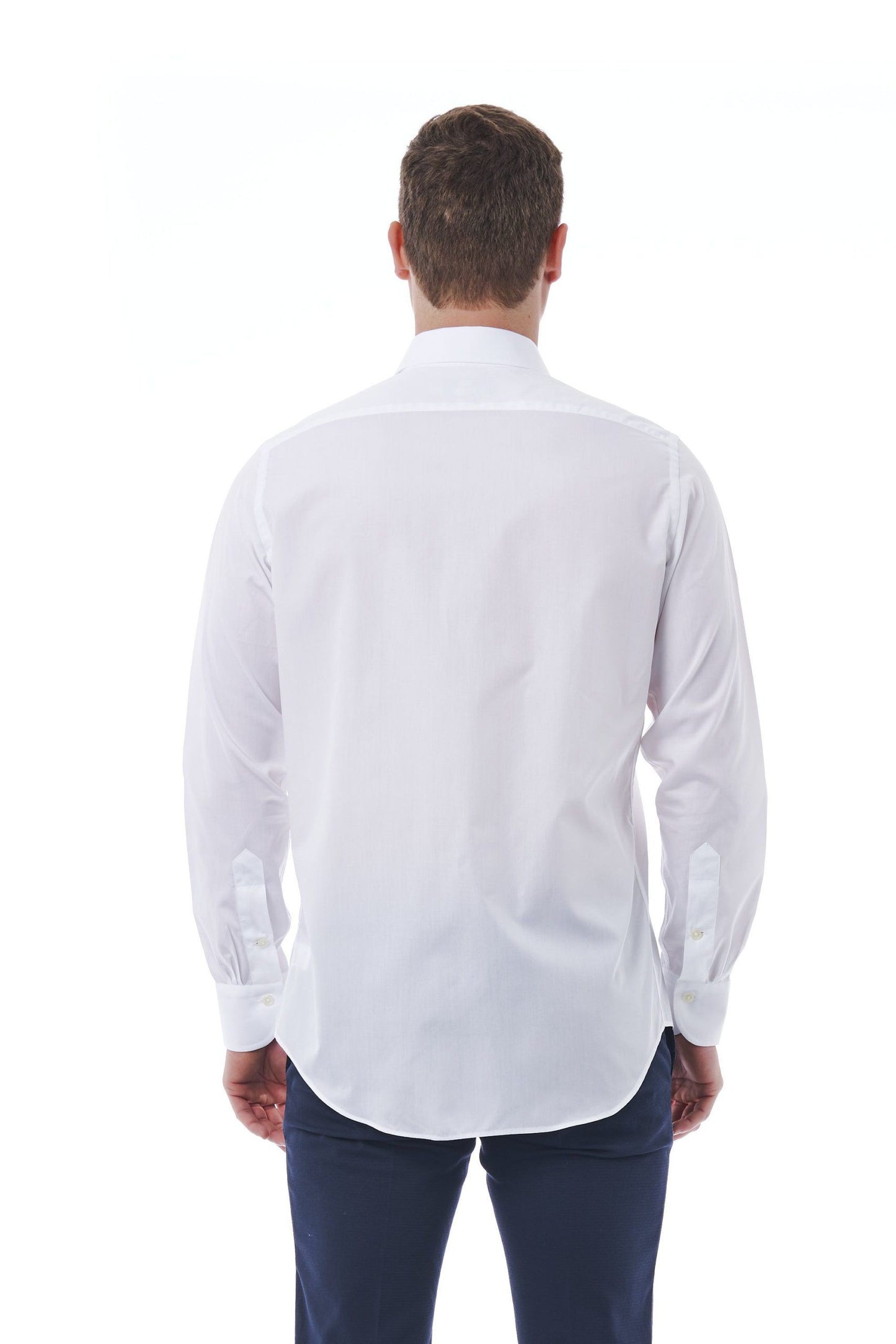 Elegant White Italian Collar Cotton Shirt