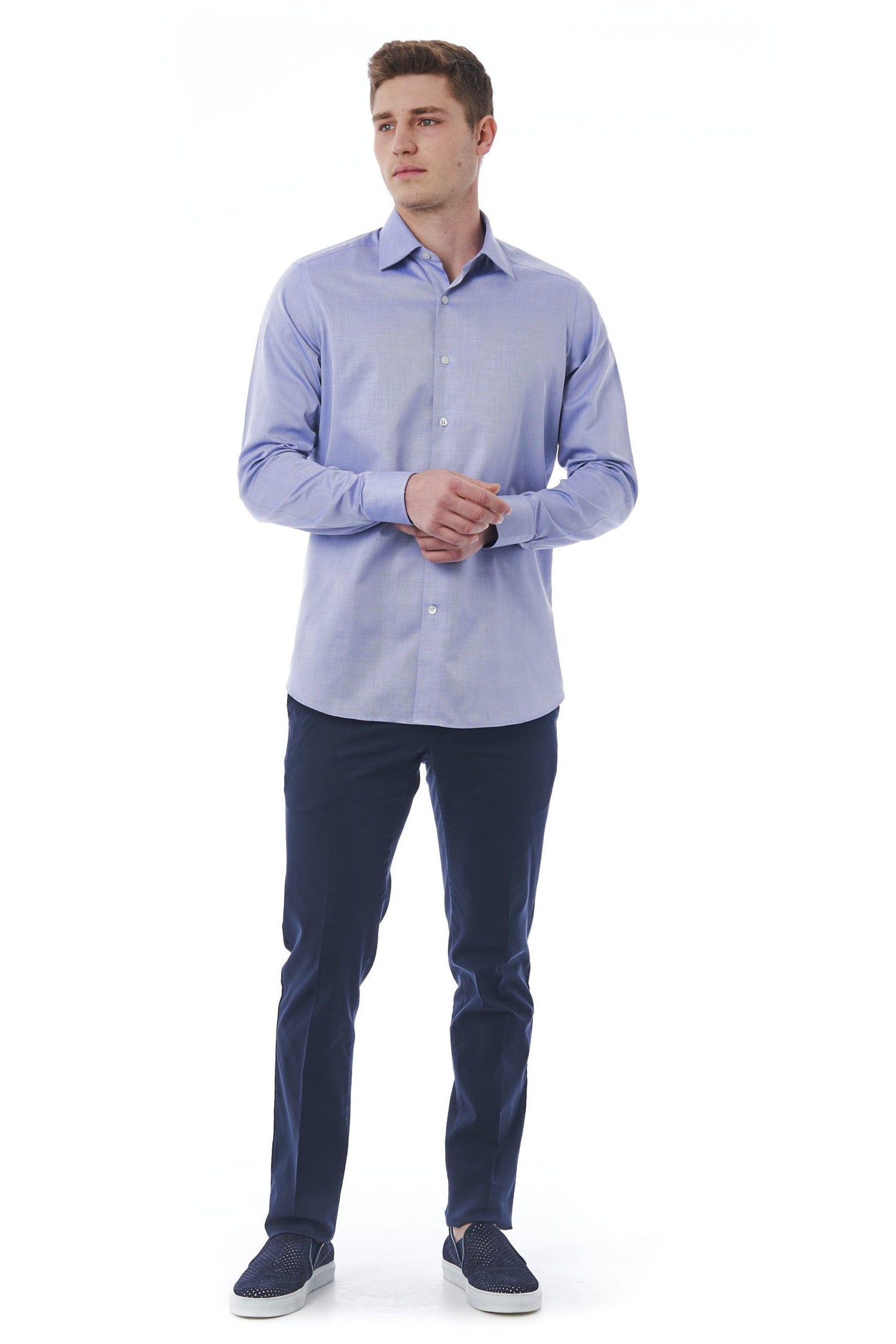 Elegant Light-Blue Italian Collar Shirt