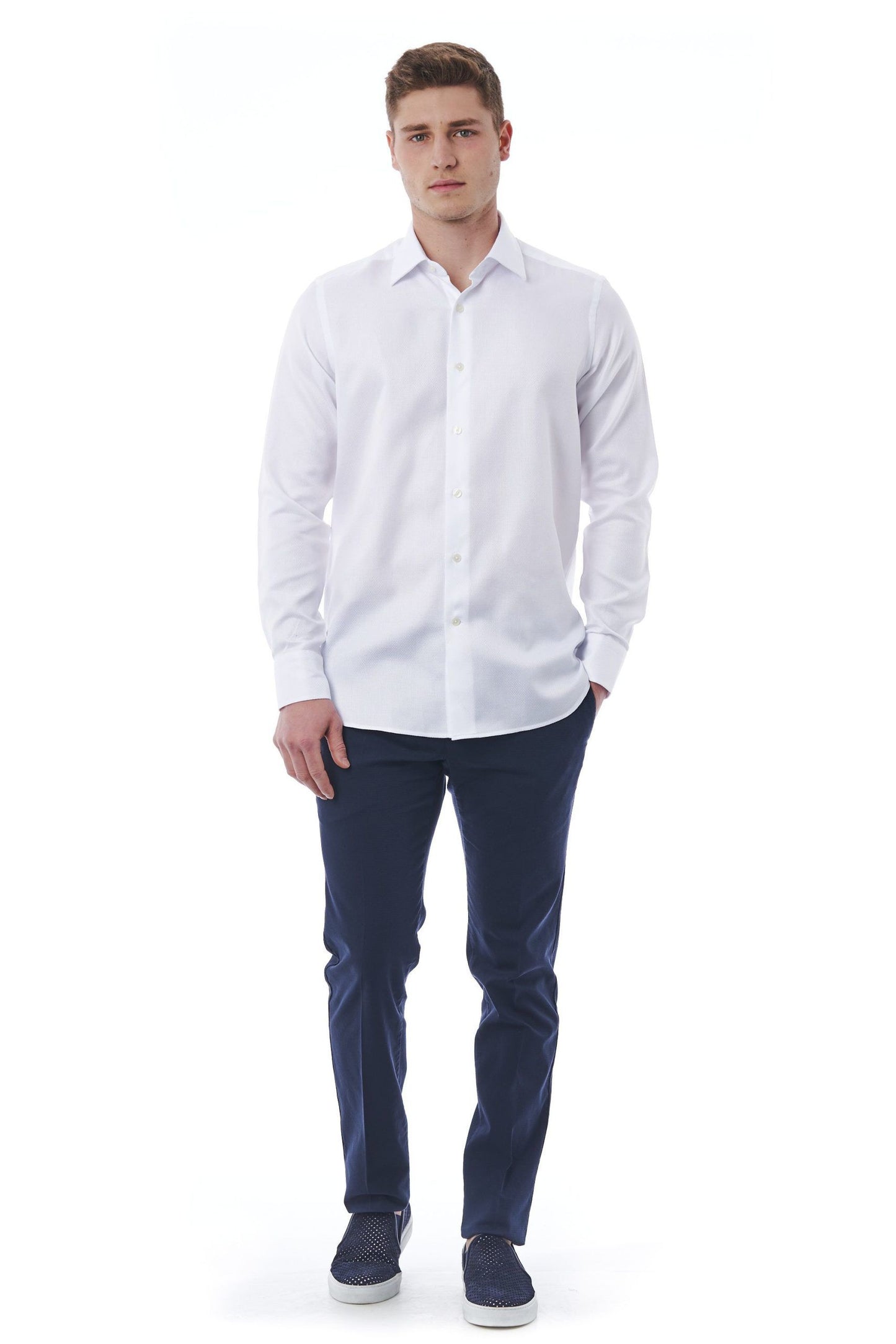 Elegant White Italian Collar Dress Shirt