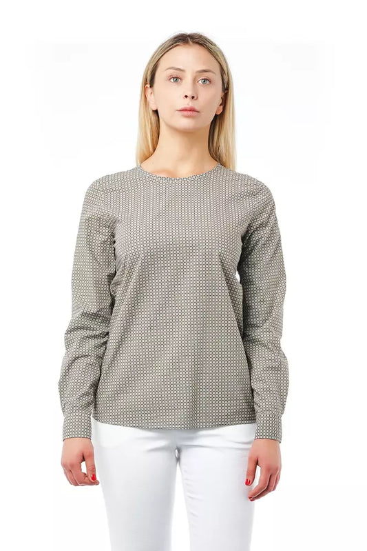 Elegant Round Neck Green Blouse with Lily Print
