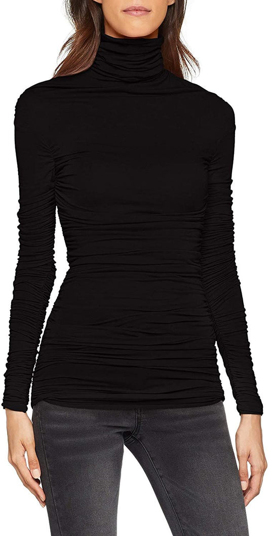 Elegant Maxi Sweater with High Collar & Ruffled Sleeves