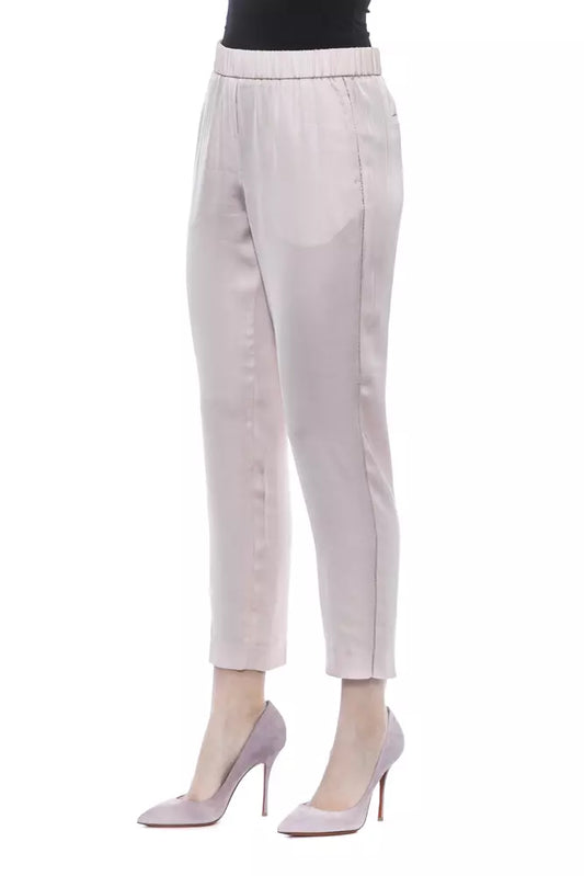 Elegant Pink High-Waist Gabardine Trousers