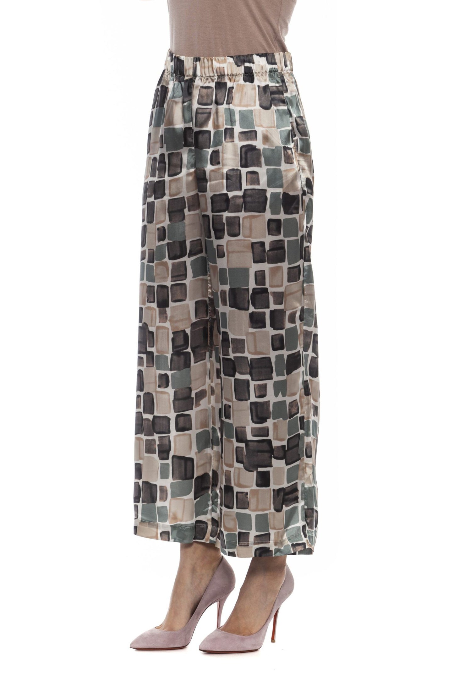 Elegant Palazzo Pants in Multicolor Gabardine